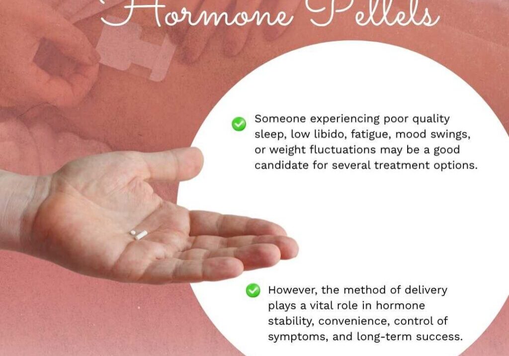 Open palm holding tiny hormone pellets with text