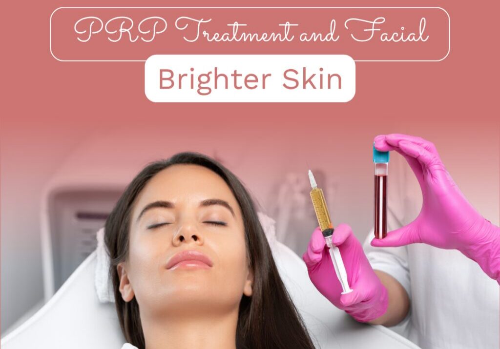 Woman receiving PRP facial with syringe and vial
