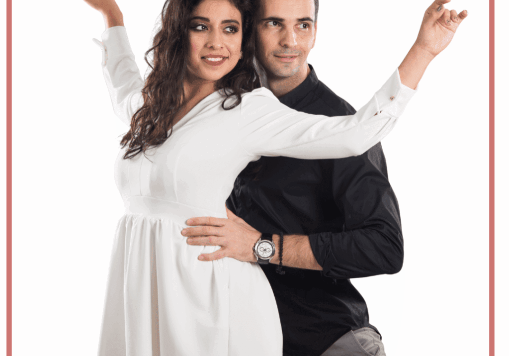 Couple posing in dance-like embrace