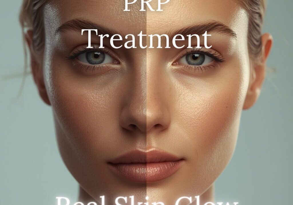 Close-up of a woman with glowing skin promoting PRP treatment for real skin glow.